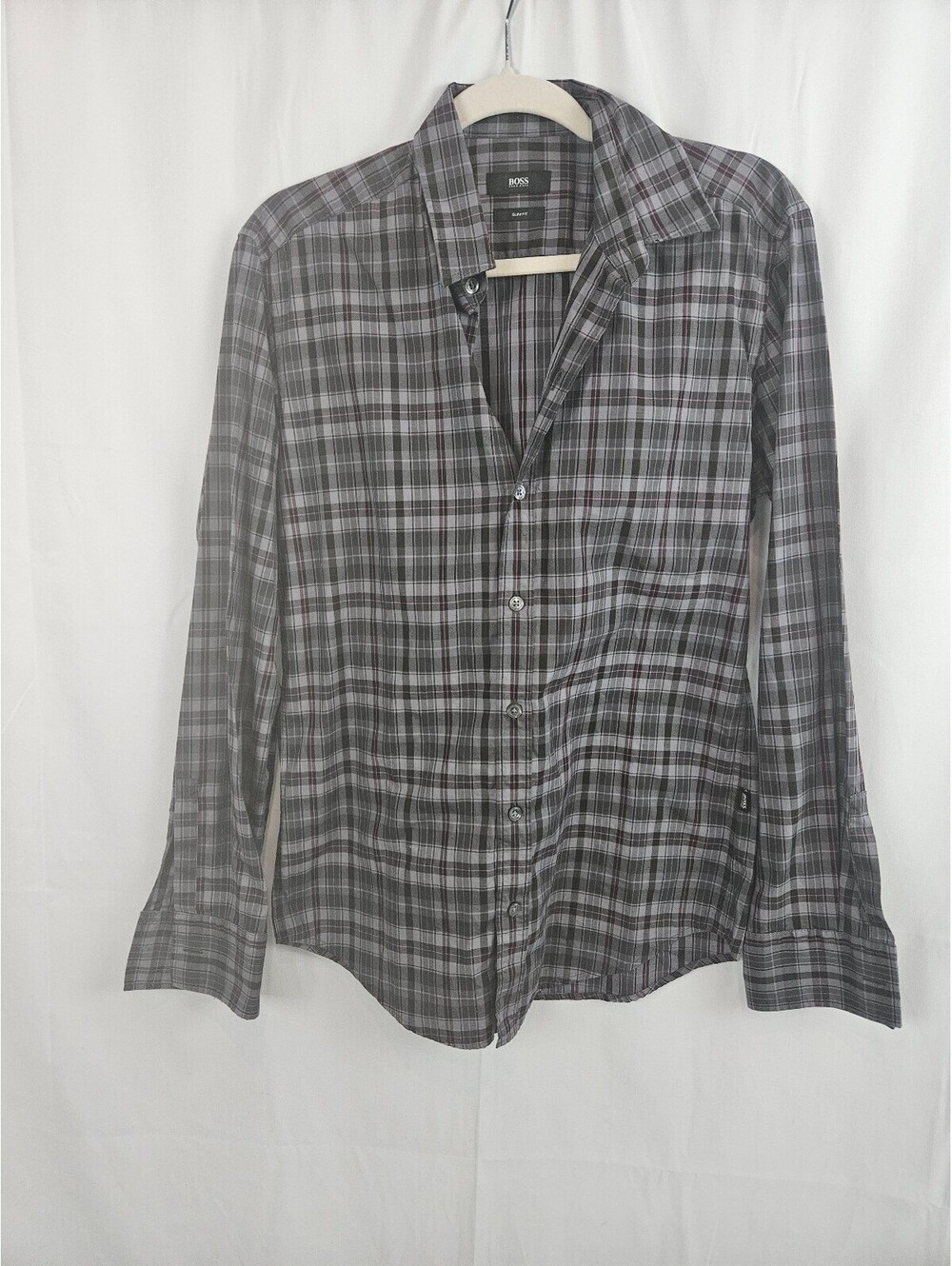 BOSS Slim Fit Men's Plaid Button-Up Shirt Size S